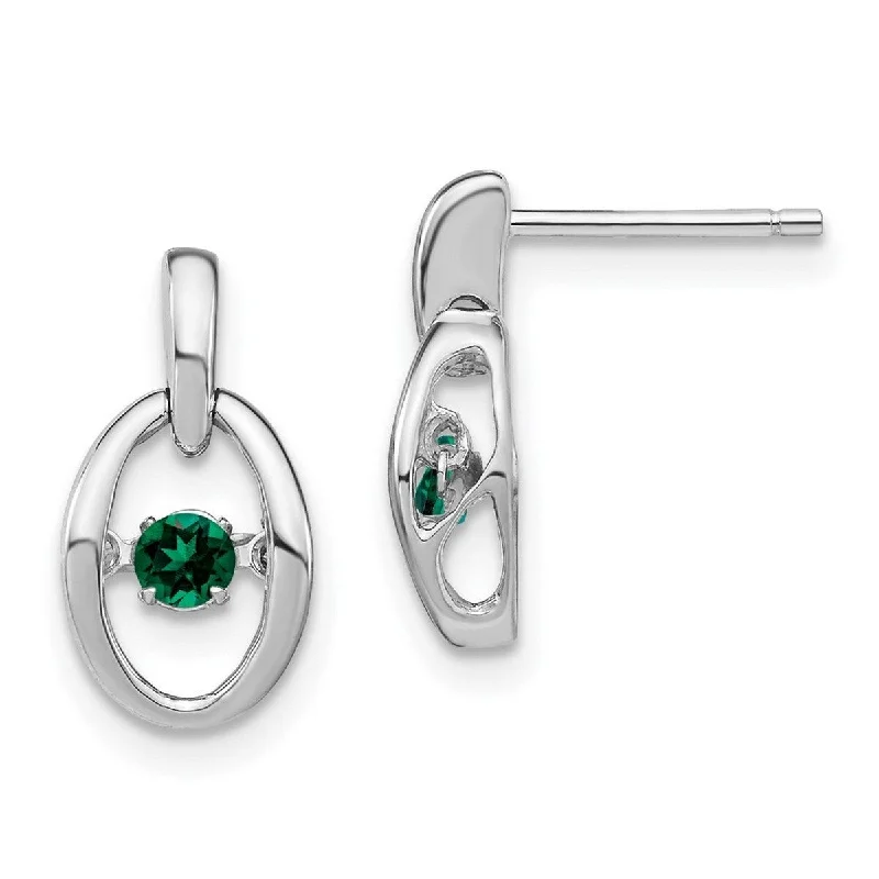 Curata 925 Sterling Silver Rhodium Created Emerald Vibrant Earrings Measures 14x7.5mm