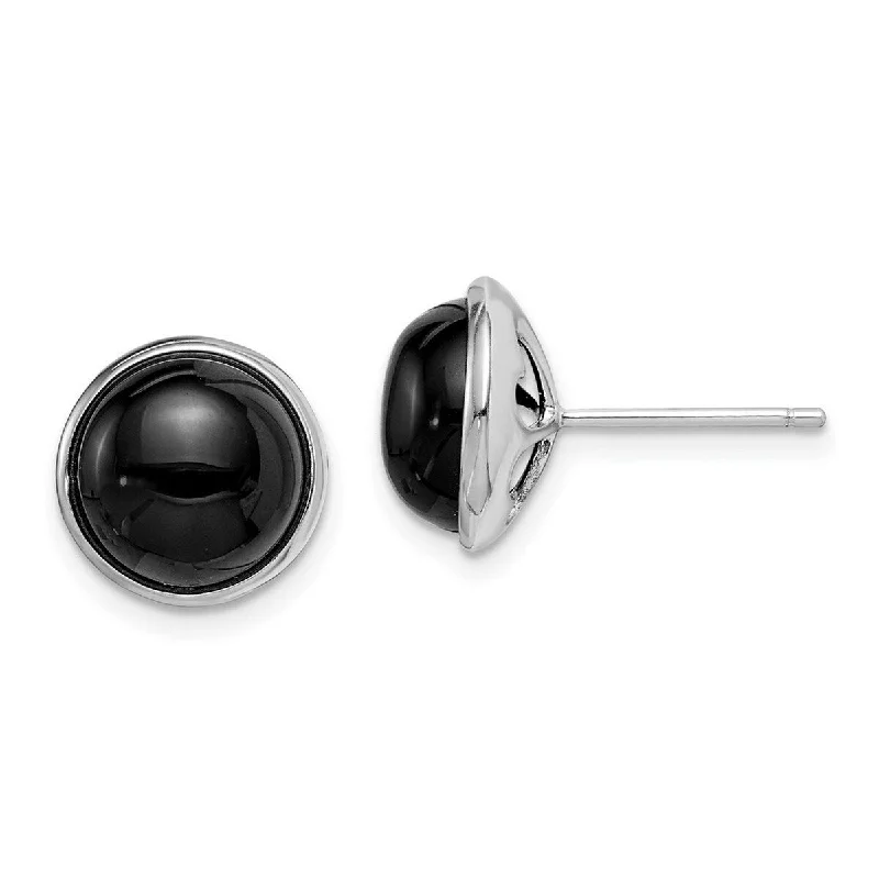 Curata 925 Sterling Silver Rhodium Plated 10mm Simulated Onyx Cabochon Post Earrings Measures 11.13x11.13mm W