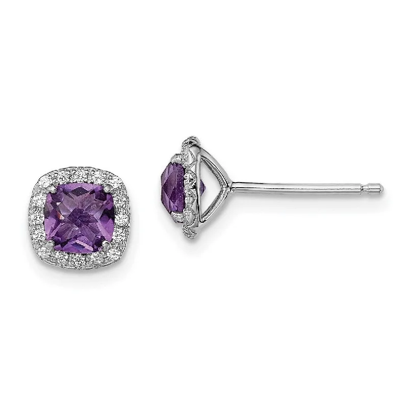 Curata 925 Sterling Silver Rhodium Plated .96amethyst Created White Sapphire Post Earrings R Measures 8x8mm W