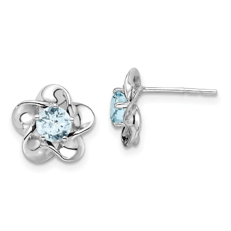 Curata 925 Sterling Silver Rhodium Plated Floral Aquamarine Post Earrings Measures 15x9mm