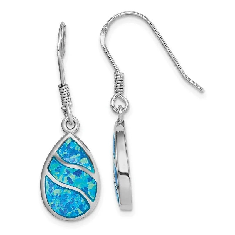 Curata 925 Sterling Silver Rhodium Plated Simulated Opal Inlay Teardrop Dangle Earrings