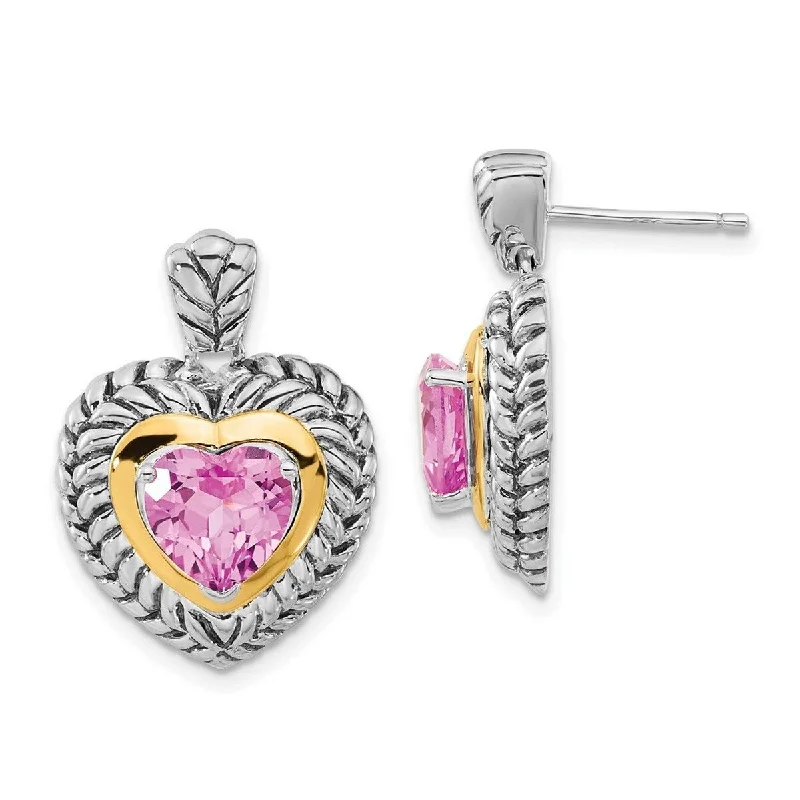 Curata 925 Sterling Silver With 14k 8mm Created Pink Sapphire Heart Earrings 22x20mm