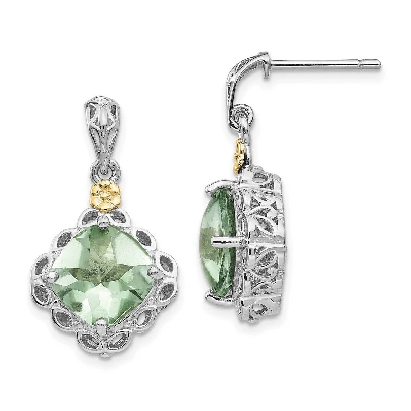 Curata 925 Sterling Silver With 14k Green Quartz Antiqued Earrings 25x14mm