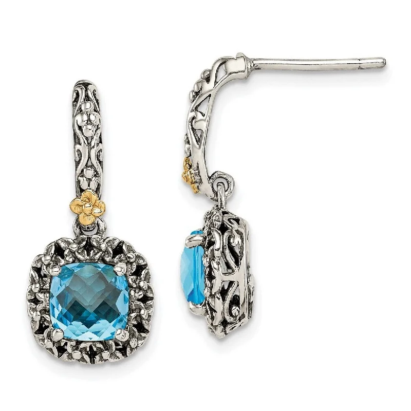 Curata 925 Sterling Silver With 14k Polished Blue Topaz Earrings 22.5x10mm