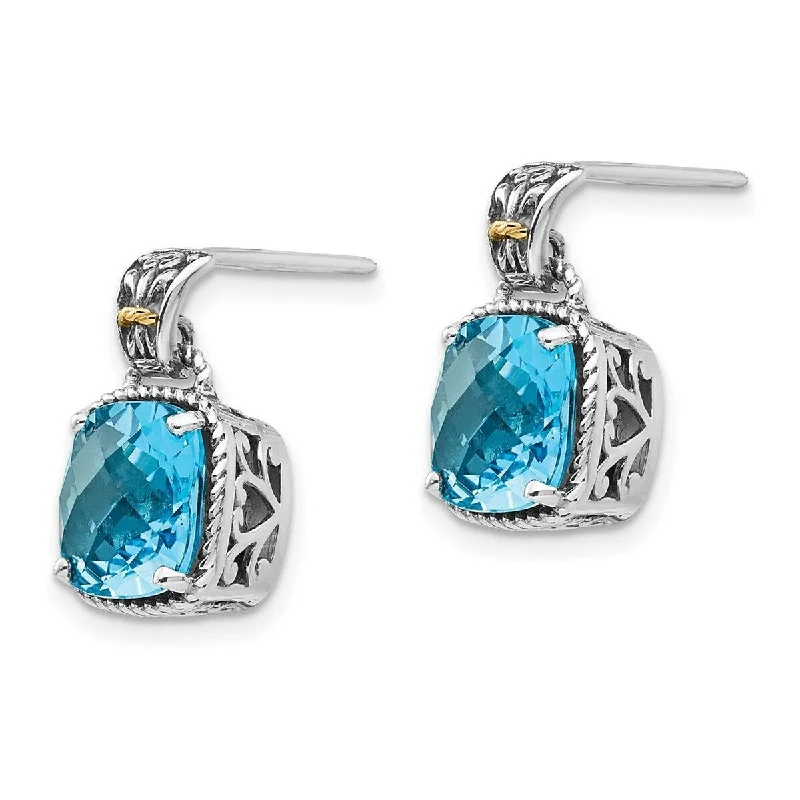 Curata 925 Sterling Silver With Real 14k Blue Topaz Earrings 16x9mm