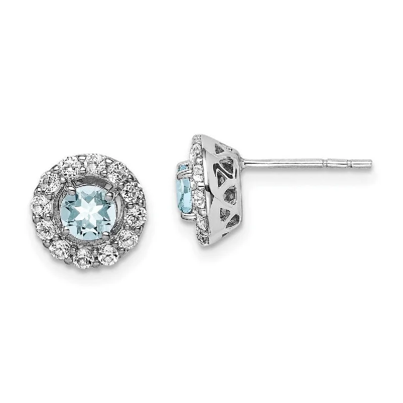 Curata 925 Sterling SilverRhodium Plated 9mm White Topaz and Aquamarine Earrings