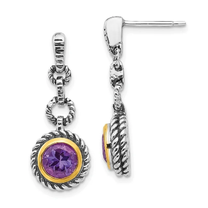 Curata Sterling Silver With 14k Round Amethyst Balinese Earrings (10x25mm)