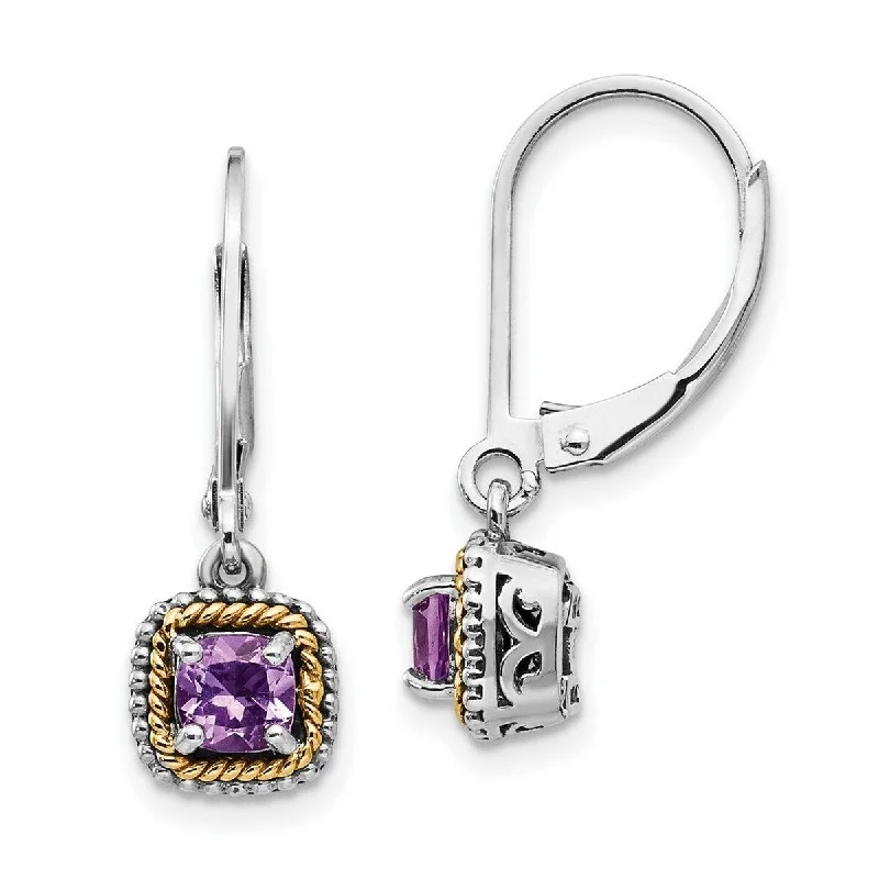 Curata Sterling Silver With Solid 14k Round Amethyst Balinese Leverback Earrings (7x24mm)