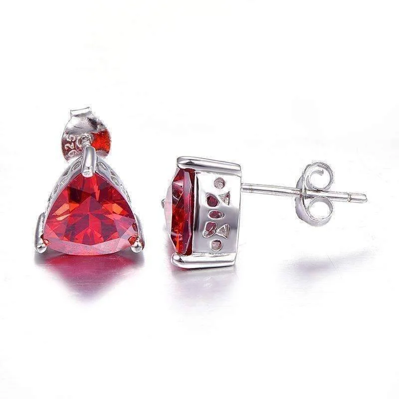 Fire Garnet Trillion Cut 2.9CT IOBI Precious Gems Stud 925 Sterling Silver Earrings