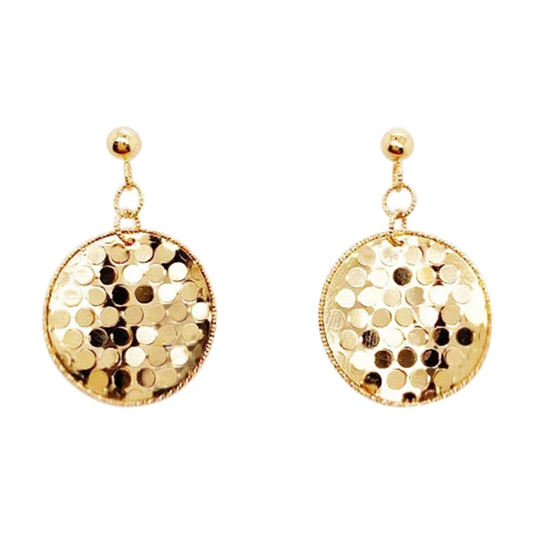 Gold Confetti Disk Earrings, 14k Yellow Gold Shimmer Reflective Earring Dangles