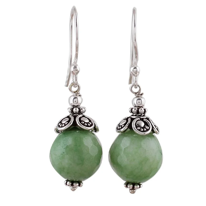 Handmade Aventurine Dangle Earrings, 'Green Delight' (India) - 1.6*0.4