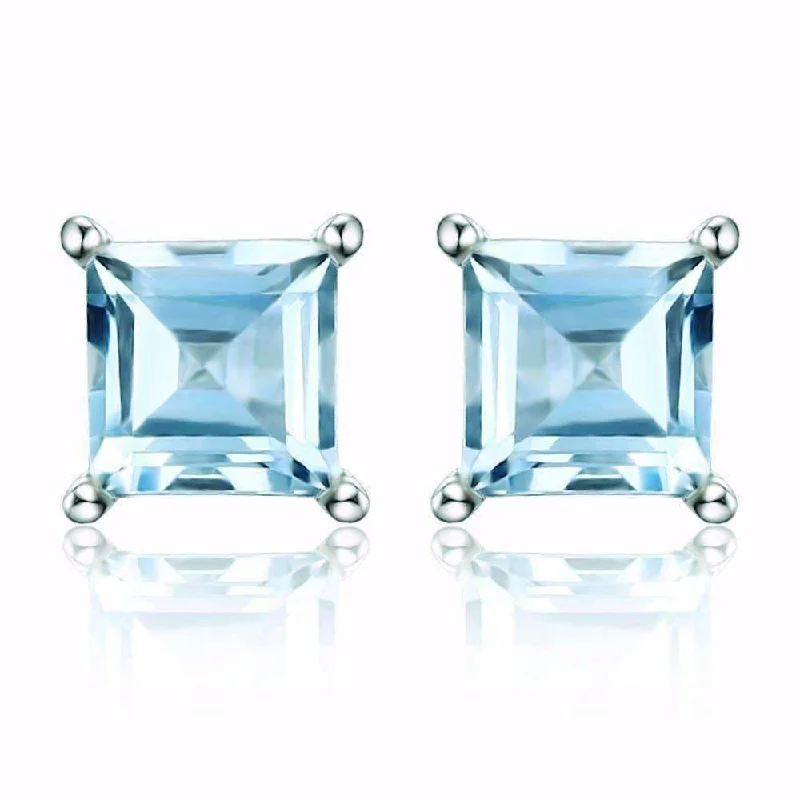 Ice Blue Genuine Topaz Princess Cut 0.7 CT IOBI Precious Gems Stud Earrings