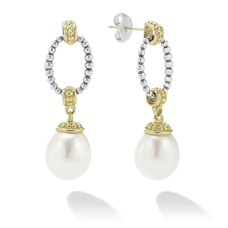 Luna Two-Tone Oval Drop Pearl Earrings