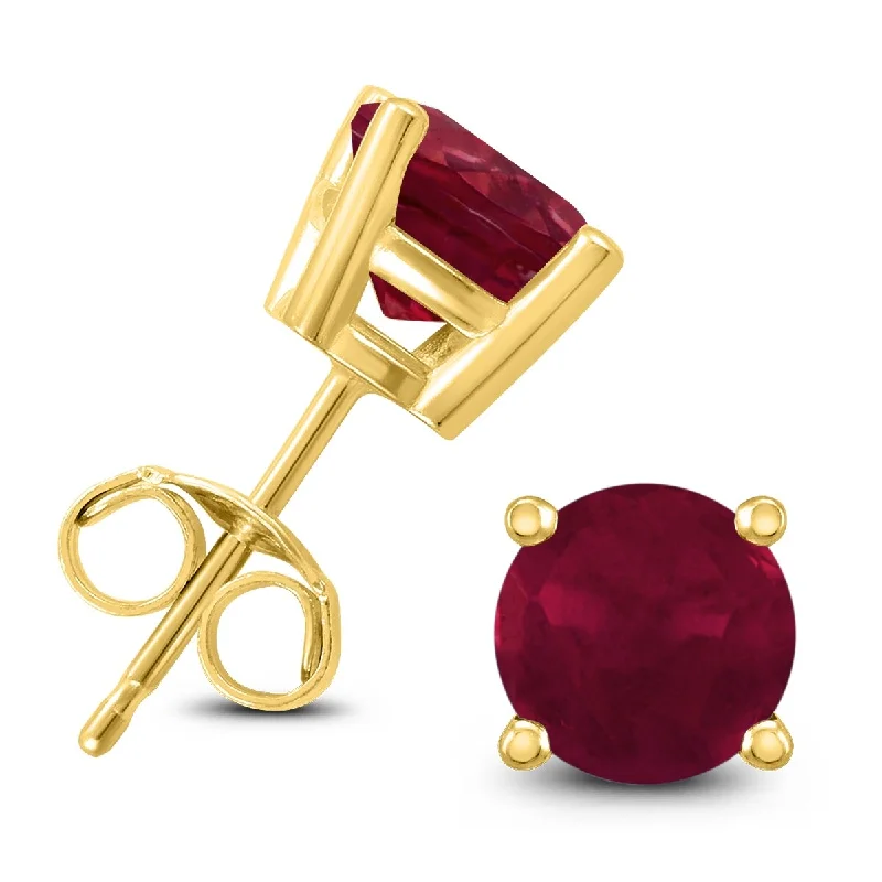 Marquee 14K Yellow Gold 5MM Round Ruby Earrings