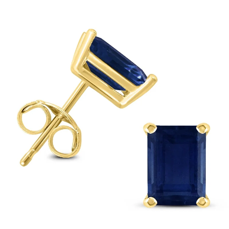 Marquee 14K Yellow Gold 5x3MM Emerald Shaped Sapphire Earrings