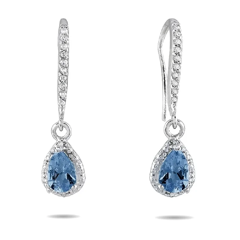 Marquee Sapphire and Diamond Dangle Earrings in 10K White Gold