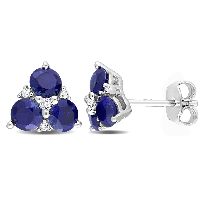 Miadora 1 7/8ct TGW Created Blue Sapphire and Created White Sapphire Earrings Sterling Silver