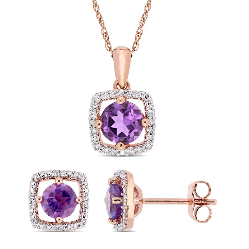 Miadora 10k Rose Gold Amethyst and 1/3ct TDW Diamond Floating Halo Jewelry Set