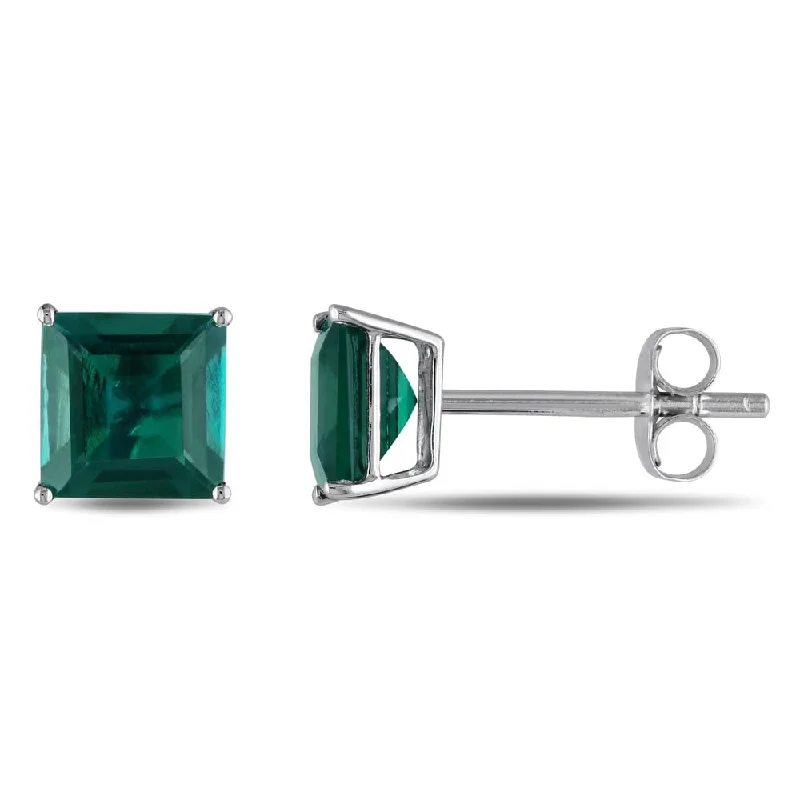 Miadora 10k White Gold Created Emerald Solitaire Earrings