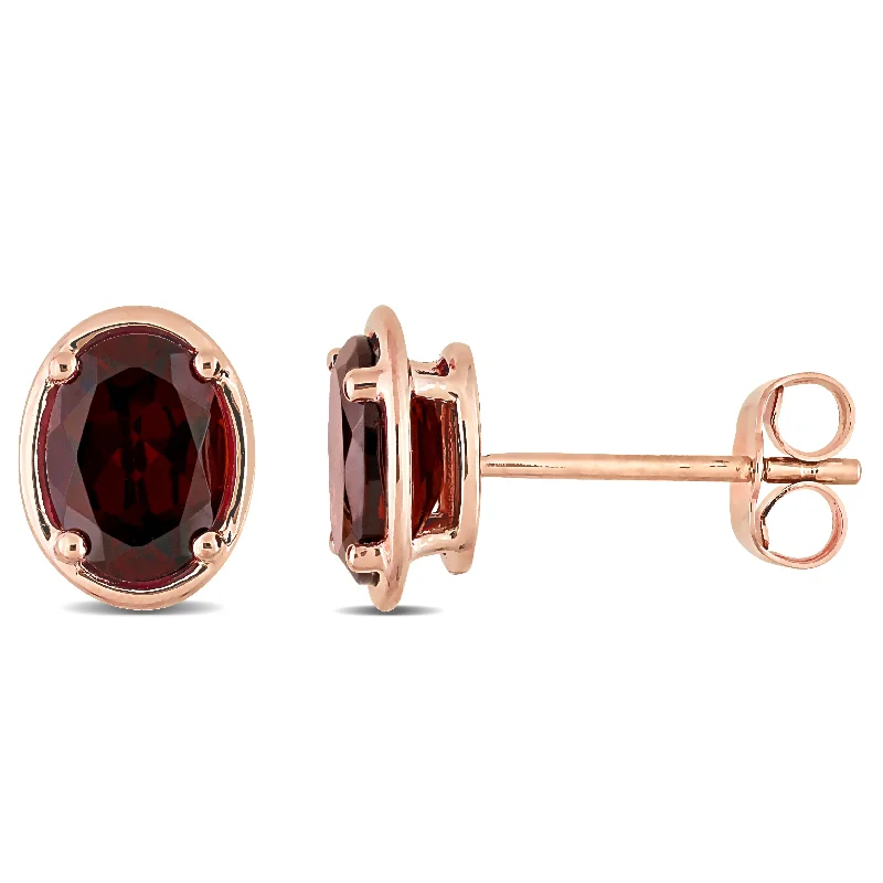 Miadora 14k Rose Gold Garnet Oval Stud Earrings