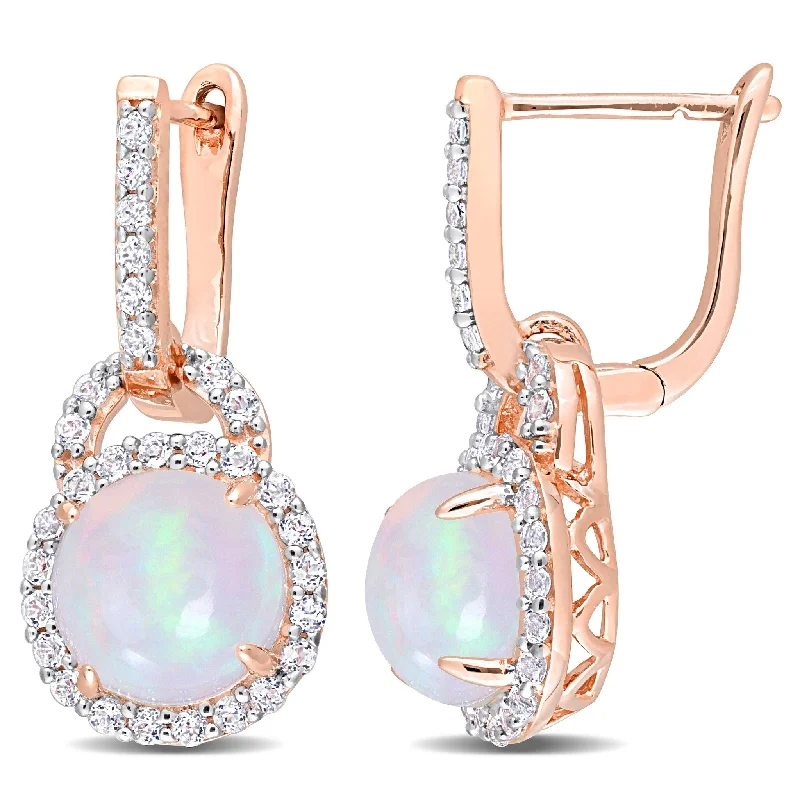 Miadora 3 3/8ct TGW Blue Ethiolian Opal and White Topaz Earrings Rose Silver