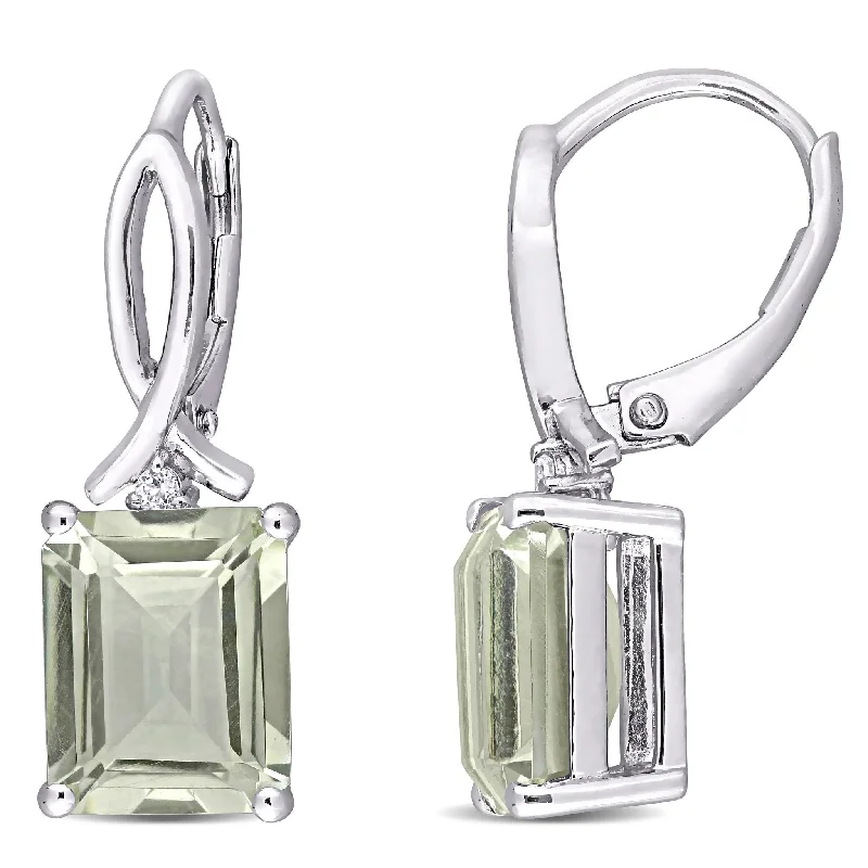 Miadora 6 1/2ct TGW Green Quartz and White Topaz Leverback Earrings Sterling Silver