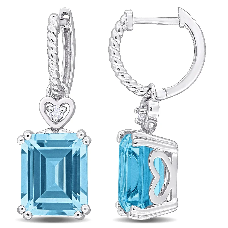 Miadora 8 1/4ct TGW Octagon-Cut Sky Blue and White Topaz Heart Earrings Sterling Silver