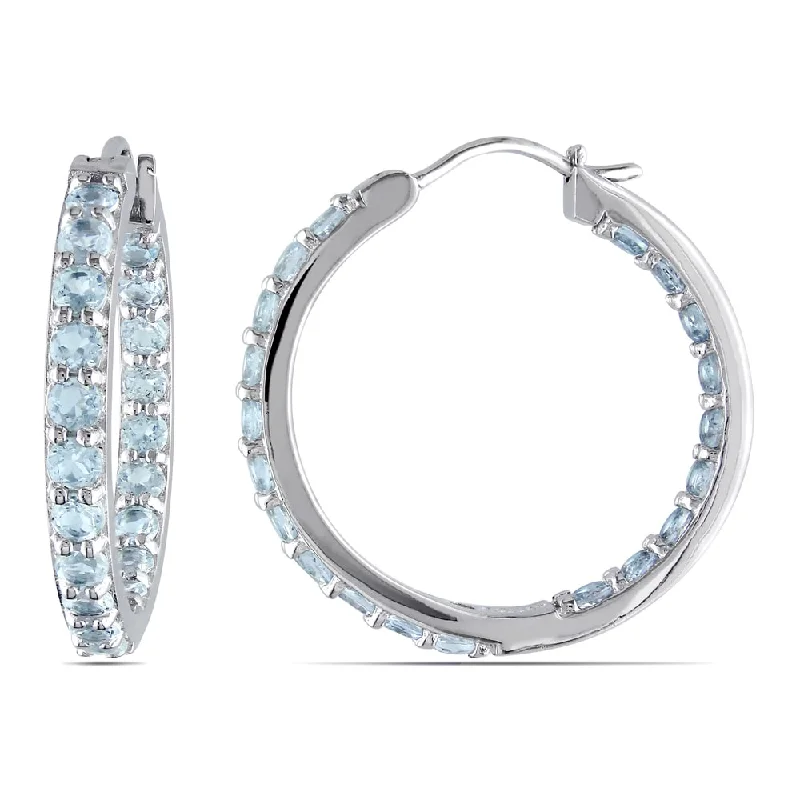 Miadora Aquamarine Inside-Outside Hoop Earrings in Sterling Silver - Blue