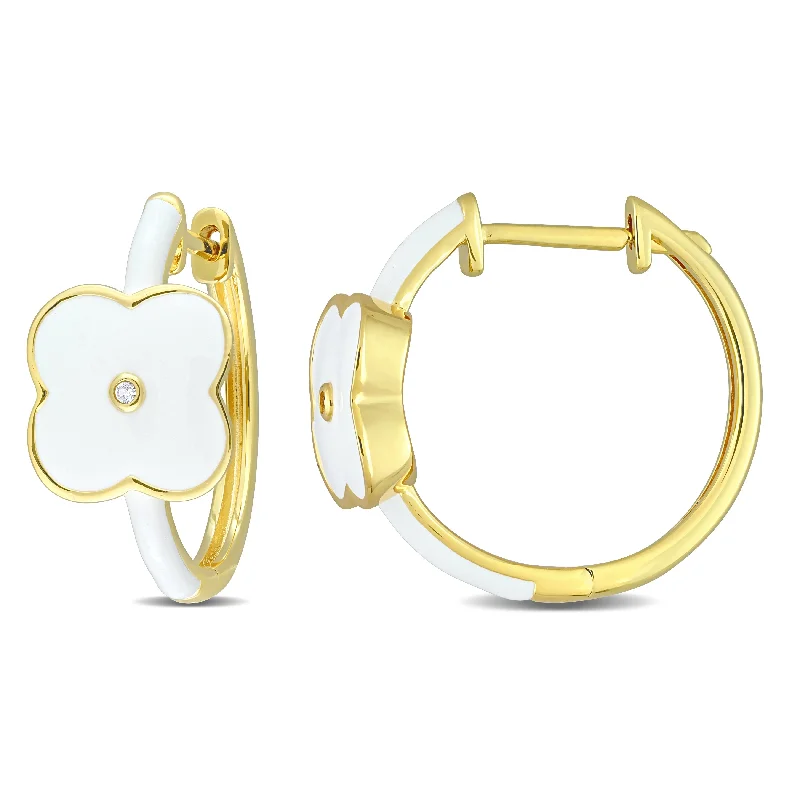 Miadora Created White Sapphire Floral Hoop Earrings in Yellow Plated Sterling Silver