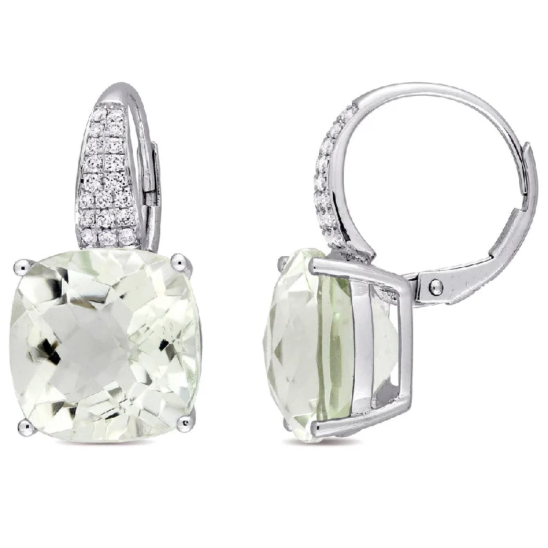 Miadora Signature Collection 14k White Gold Checkerboard Green Amethyst 1/5ct TDW Diamond Leverback Earrings (G-H, SI1-SI2)