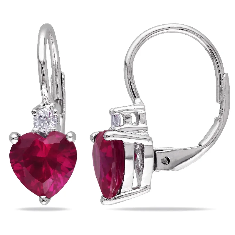 Miadora Silver Created Ruby and Created White Sapphire Heart Earrings