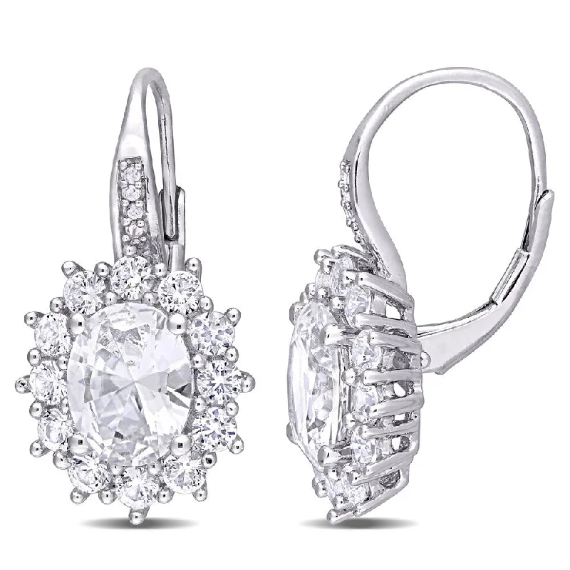 Miadora Sterling Silver 8ct TGW Created White Sapphire and Diamond Floral Halo Leverback Earrings