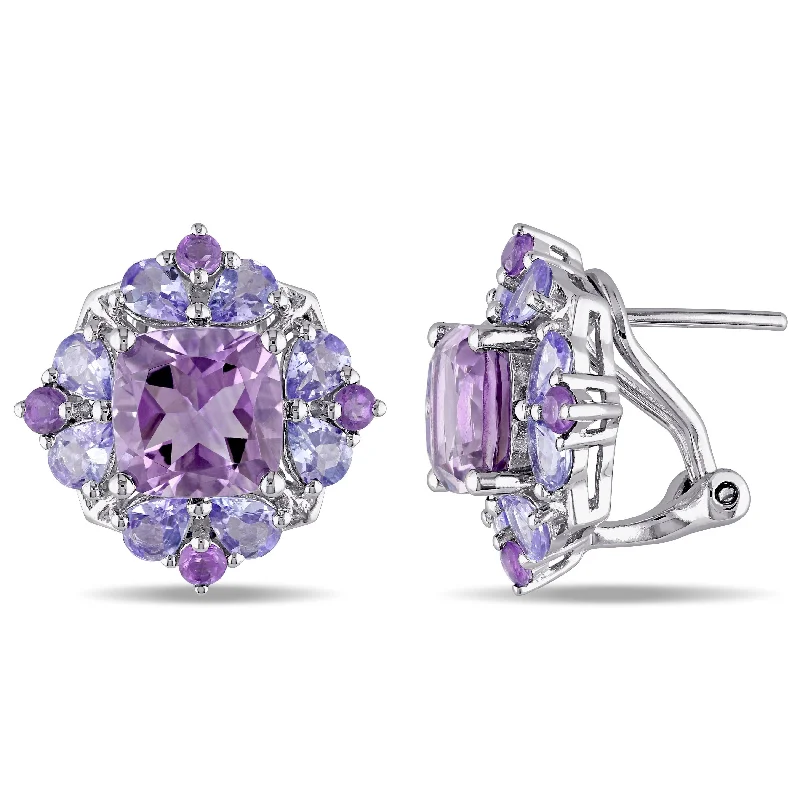 Miadora Sterling Silver Amethyst and Tanzanite Stud Earrings