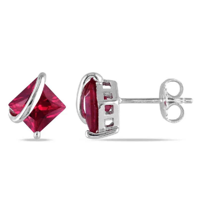 Miadora Sterling Silver Created Ruby Stud Earrings