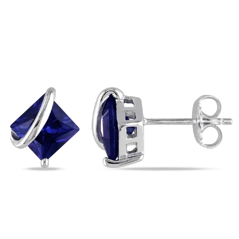 Miadora Sterling Silver Created Sapphire Birthstone Crossover Stud Earrings