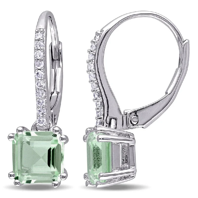 Miadora Sterling Silver Green Amethyst and 1/10ct TDW Diamond Dangle Earrings (G-H, I2-I3)