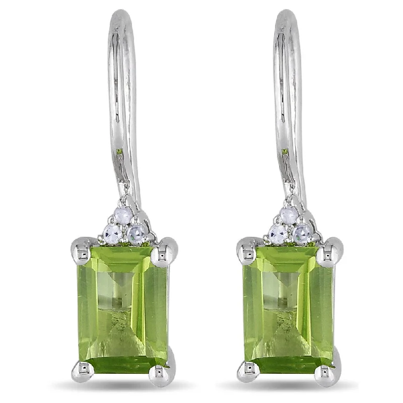 Miadora Sterling Silver Peridot and Diamond Earrings