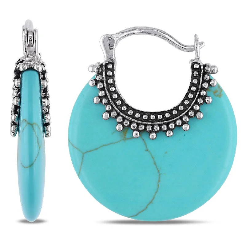 Miadora Sterling Silver Synthetic Turquoise Clip-In Hoop Earrings