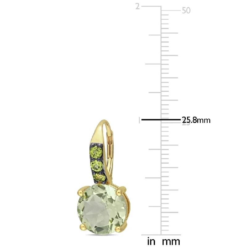 Miadora Yellow Plated Sterling Silver Green Amethyst and Peridot Leverback Earrings