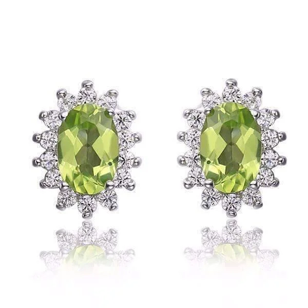 Milan Green Halo Oval Cut 1CTW Genuine Peridot IOBI Precious Gems Earrings