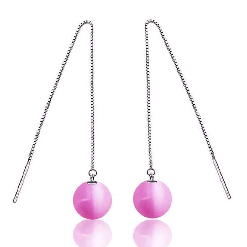 Mystical Pink Cat Eye Gemstone Bead Thread Earrings