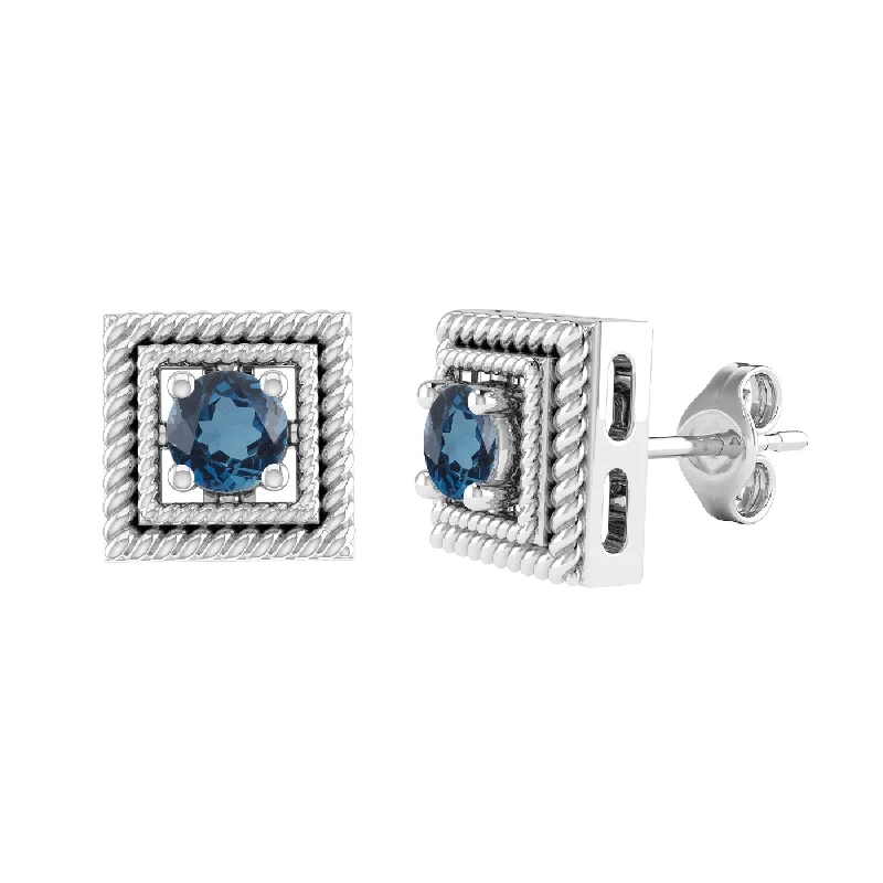 Natural London Blue Topaz Sterling Silver Stud Earrings