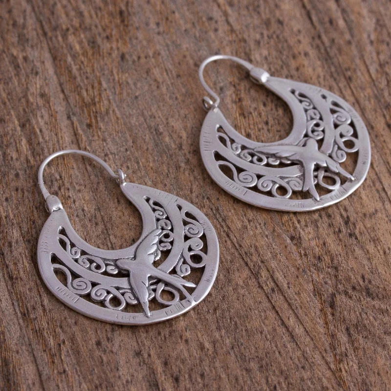 Novica Handmade Peaceful Doves Sterling Silver Hoop Earrings