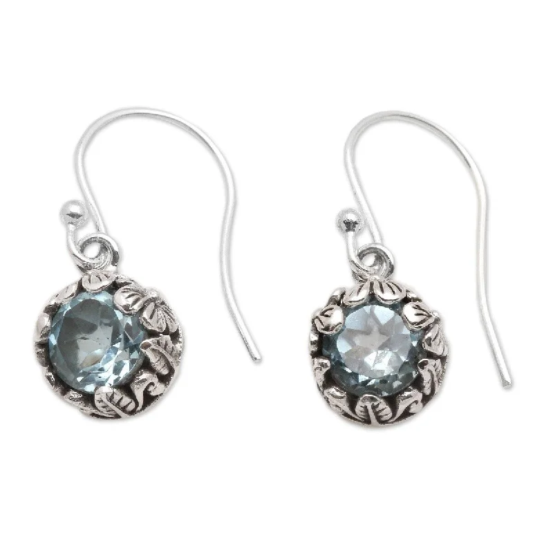 NOVICA Petite Frangipani Flowers, Blue topaz dangle earrings - 0.9L*0.4W