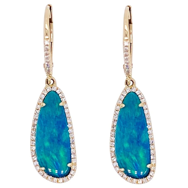 Opal Diamond Halo Dangle Earrings