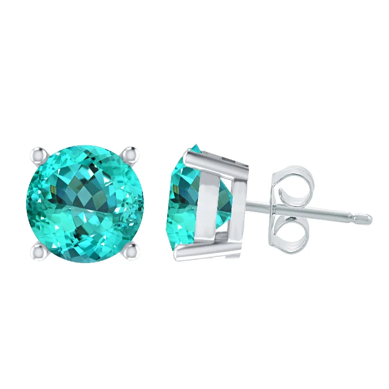 Paraiba Tourmaline Sterling Silver Round Stud Earrings