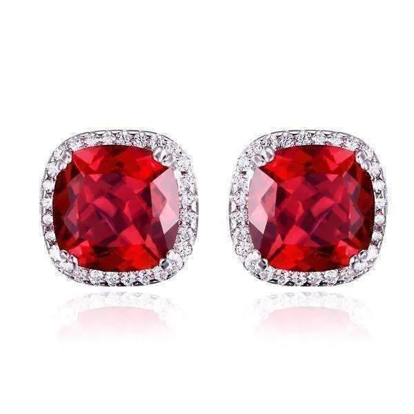 Passion Rubellite Cushion Cut 6.6CTW IOBI Precious Gems Halo Earrings