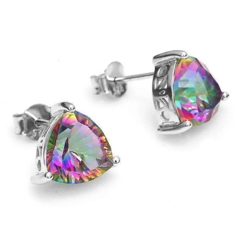 Rainbow Fire Genuine Mystic Topaz Trillion Cut 4.5CT IOBI Precious Gems Stud Earrings