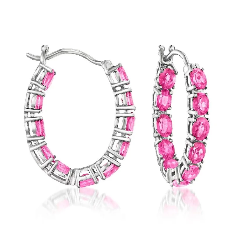 Rhodium Over Sterling Silver 4.32ctw Pink Topaz Hoops Earring 0.75'L