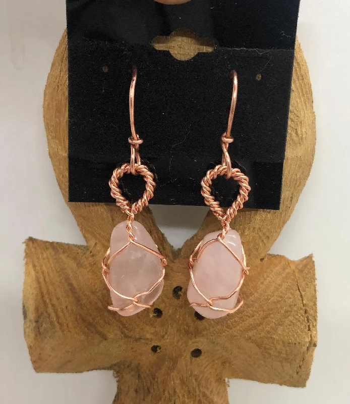 Rose Quartz Copper Wirewrapped Earrings